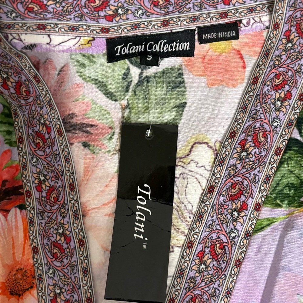 NEW Tolani Size Small Karma Purple Floral Open Front Kimono Hippie Boho Artsy - Picture 4 of 7
